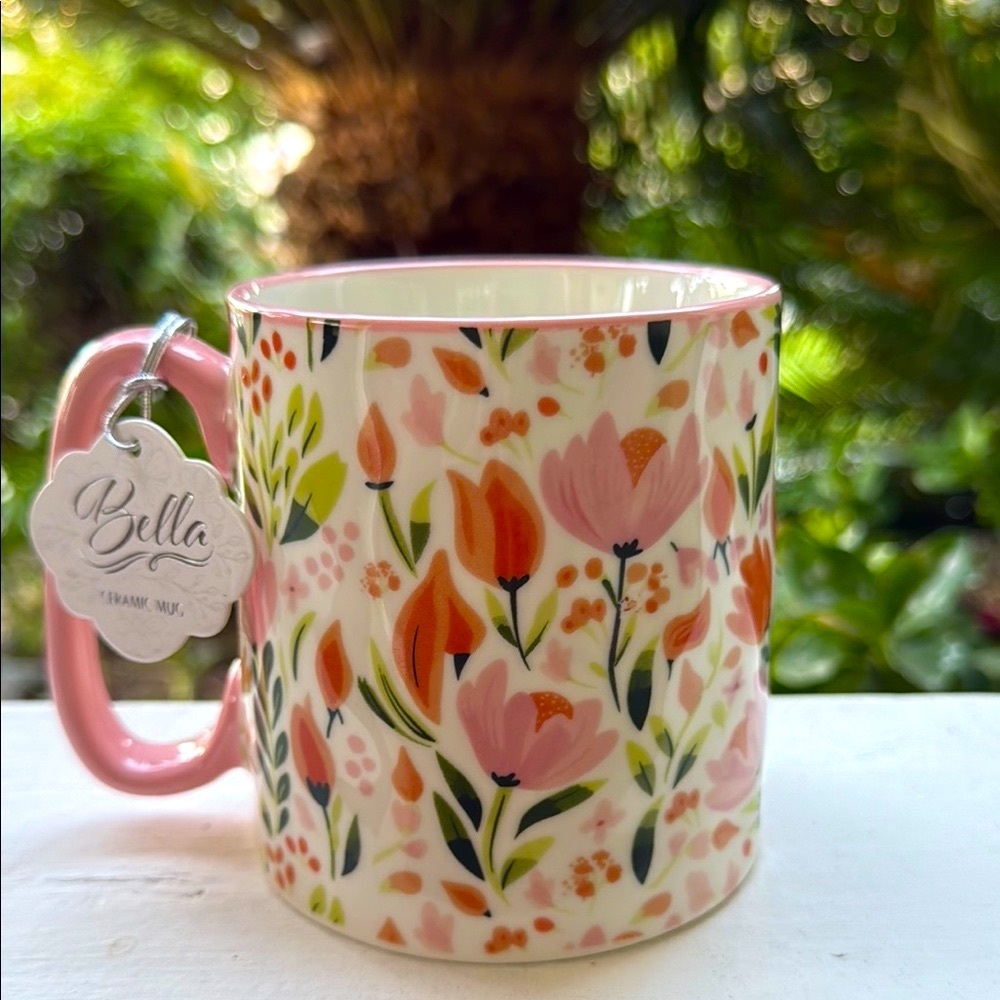 Bella Floral Ceramic Mug - Pink and Orange